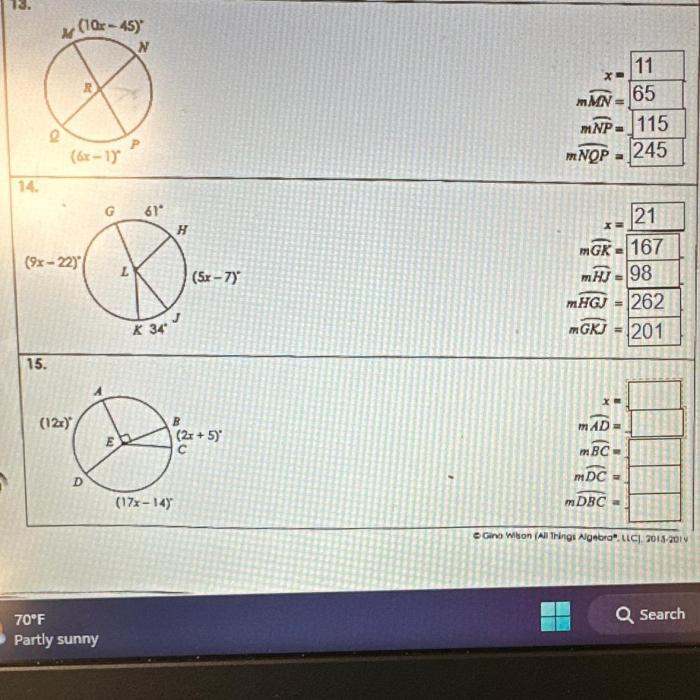 Unit 10 circles homework 2