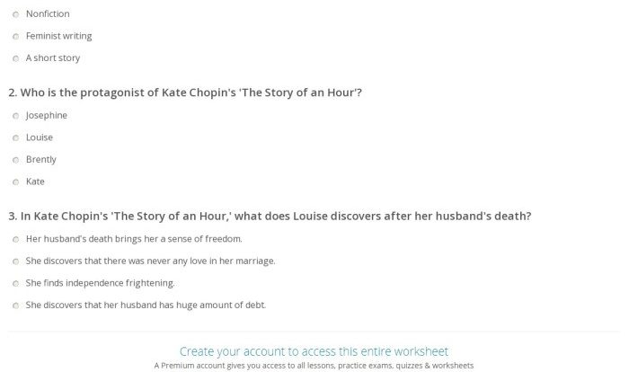 The story of an hour worksheet answers pdf